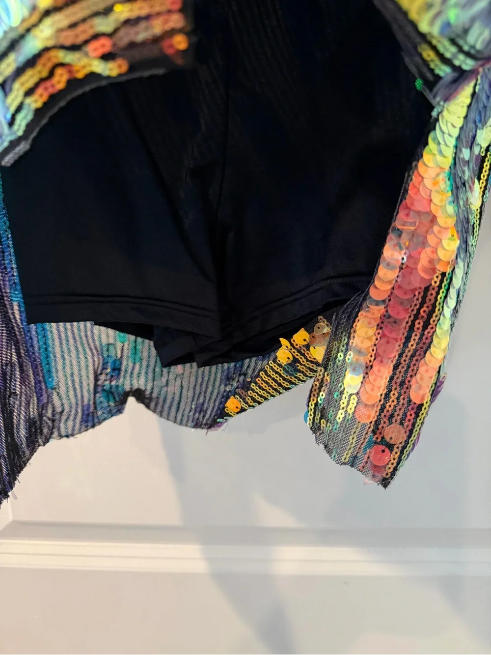 Weissman Black Mesh Long-Sleeve Iridescent Sequin Dress